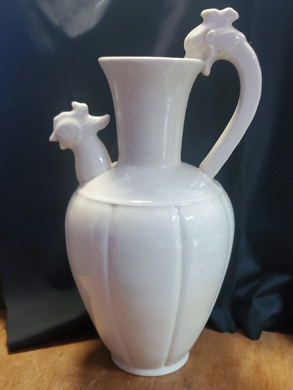 White Ceramic Pitcher / Vase with Pheonix & Dragon Design D